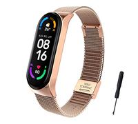 BDIG Bracelet Compatible pour Xiaomi Mi Band 5 Strap Mi Band 6, Ajustable en Acier Inoxydable Watch Bracelet de Remplacement pour Mi Band 5/6, Or Rose