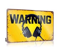 BDIS Panneau de chambre pour homme avec inscription « Headphones Warning : Listen with Caution! » - Décoration d'intérieur amusante pour l'extérieur (20 x 30 cm)
