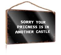 BDIS Panneau de porte « Work from Home » « Sorry, Your Princess is in Another Castle » - Panneau en bois - Décoration de salle de bain amusante (20 x 30 cm)