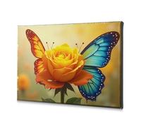 BDIS Tableau décoratif sur toile pour salon - Harmonie de la nature : papillon et rose en fleurs - Décoration murale (20 x 30 cm)