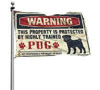 BDIX Bannière avec inscription « This Property is Protected by A Highly Trained Pug Flag » - Décoration d'extérieur (120 x 180 cm)