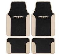 BDK CarXS Lot de 4 Tapis de Sol Bicolores, Motif Tatouage Tribal avec Bordure en Vinyle pour Voiture, berline, Camion, VUS, Avant et arrière, Ajustement Universel