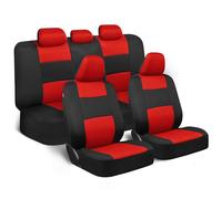 BDK PolyPro Ensemble Complet en Rouge sur Noir - Housses de Banquette Avant et arrière divisées - Housses intérieures pour Voiture, Camion, camionnette, SUV