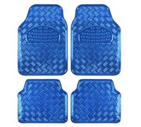 BDK Tapis de Sol de Voiture chromé métallique Universel Toutes Saisons pour Voitures, SUV, camions, Ensemble Complet de Tapis de Voiture Avant et arrière, Dos antidérapant - Bleu