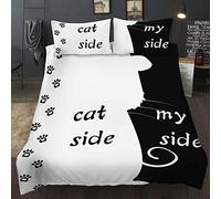 BDKCYO Dog Side My Side Parure de lit Cat Side My Side avec housse de couette et taies d'oreiller (motif chat sur mon side, noir et blanc, 220 x 240 cm)