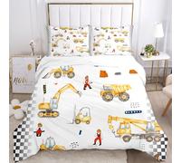 BDKCYO Housse de Pelleteuse Ensemble Cartoons,Série de Motifs pour véhicules de Chantier avec Taie d'oreiller, pour Garçons Ados Enfant (C, 200x200cm)