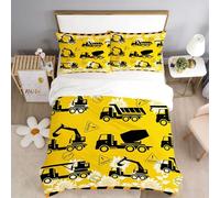 BDKCYO Housse de Pelleteuse Ensemble Cartoons,Série de Motifs pour véhicules de Chantier avec Taie d'oreiller, pour Garçons Ados Enfant (D, 200x200cm)