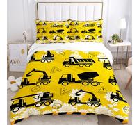 BDKCYO Housse de Pelleteuse Ensemble Cartoons,Série de Motifs pour véhicules de Chantier avec Taie d'oreiller, pour Garçons Ados Enfant (D, 220x240cm)