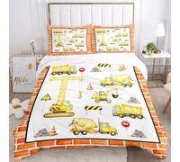 BDKCYO Housse de Pelleteuse Ensemble Cartoons,Série de Motifs pour véhicules de Chantier avec Taie d'oreiller, pour Garçons Ados Enfant (B, 200x200cm)