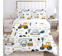 BDKCYO Housse de Pelleteuse Ensemble Cartoons,Série de Motifs pour véhicules de Chantier avec Taie d'oreiller, pour Garçons Ados Enfant (E, 200x200cm)