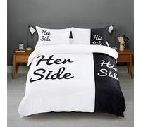 BDKCYO Parure de lit Cat Side My Side avec housse de couette 200 x 200 cm et taie d'oreiller - Motif : Dog Side and My Side - Thème romantique - Avec housse de couette et taie d'oreiller (côté His