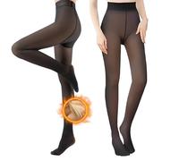 BDLLMDES Collants doublés en polaire pour femme, collants chauds et transparents, collants thermiques épais et translucides, noir, L-XL, 80g, for 50℉-68℉