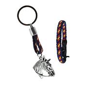 BDM Bracelet et Porte-clés Assortis pour Hommes et Femmes en Tissu tressé avec Le Drapeau de l'Espagne, Porte-clés Cheval, Je suis Un Cavalier.