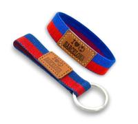 BDM Bracelet et porte-clés Barcelone Azulgrana Football | Tissu élastique avec patch en cuir « I Love Barcelona » | Tailles 16-18 cm et 18-20 cm | Pack ou individuel, Standard, N/D, N/D