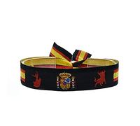BDM Espagne Bracelet avec l'emblème National et la Silhouette de Taureau et Dessins flamands en arrière-Plan Noir et réglable. Cadeau Original Unisexe pour Les Hommes ou Les Femmes