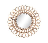 Bdneygtyr Miroir bohème rond 40 cm avec cadre en bois rotin - Miroir mural décoratif pour couloir et chambre d'enfant - Design soleil - Décoration murale de style maison de campagne - Miroir de