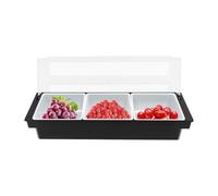 Bdneygtyr Récipient à ingrédients noir et blanc, boîte à épices avec 3 grilles ABS + polypropylène, rangement de fruits avec couvercle, bac de refroidissement, rangement de fruits pour restaurant