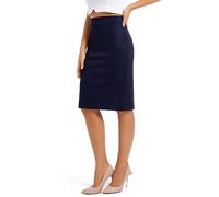 BDQING Jupe Crayon midi en suédine pour Femme, Bleu Marine, Taille L