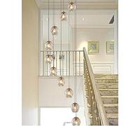 BDS lighting 10 Boules De Verre Spirale Lustre Escalier Long Lustre Duplex Bâtiment Grand Lustre Salon Villa Creux Moderne Escalier Lumière Long Pendentif Lumière 55x200cm