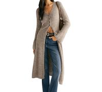 BDSCZW Cardigan long pour femme - Pull surdimensionné - Manches cloches ouvertes - Bouton vers le bas - Tricot décontracté - Robe midi d'automne, kaki, M