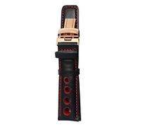 BDSHGRDH bracelet de montre, Bracelet de montre en cuir 20 mm noir orange avec boucle papillon(20mm a Balck Red)