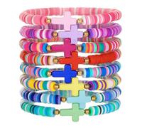 BDSHGRDH bracelets à perles, Bracelet cœur, breloque dorée, style bohème, perles d'argile empilables, ensemble Heishi, bracelets extensibles colorés, inspirés par la religion et le surf