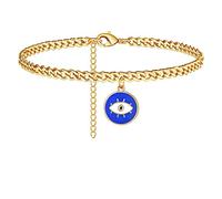 BDSHGRDH bracelets à perles, Bracelet de cheville œil maléfique en or véritable 14 carats, maille cubaine, for adolescentes, bijou pied plage, métal