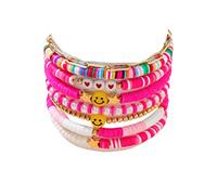 BDSHGRDH bracelets à perles, Bracelet empilable Surfeur en argile colorée, sourire joyeux, œil protecteur, style bohème, perles dorées multicolores, bijou extensible(Pink)