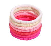 BDSHGRDH bracelets à perles, Bracelet empilable Surfeur en argile colorée, sourire joyeux, œil protecteur, style bohème, perles dorées multicolores, bijou extensible(Light pink)