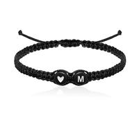 BDSHGRDH bracelets à perles, Bracelet en forme de cœur avec initiale AZ, cordon noir tressé à la main et ajustable, orné d'une cordelette noire corde