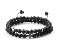BDSHGRDH bracelets à perles, Bracelet en pierre d'obsidienne (lot de 2) avec perles croix et hématite lave noire. Bijou naturelle