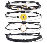 BDSHGRDH bracelets à perles, Bracelet tressé bohème ajustable Wo4, en corde, for la plage et le surf, imperméable, motif chrysanthème(Black)