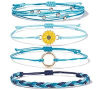 BDSHGRDH bracelets à perles, Bracelet tressé bohème ajustable Wo4, en corde, for la plage et le surf, imperméable, motif chrysanthème(Blue)