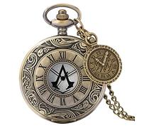 BDSHGRDH Montre de Poche， 1 Pc Antique Creux Assassin 's Creed Cadran Steampunk Chiffres Romains Collier Pendentif