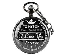 BDSHGRDH Montre de Poche à Quartz gravée rétro, chaîne épaisse, adaptée au Pendentif de Montre de Poche for Hommes et Femmes(Black)