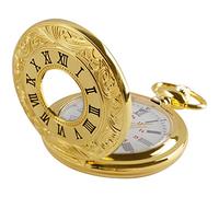 BDSHGRDH Montre de Poche， Montre de Poche Steampunk à Quartz avec Chiffres Romains Vintage chaîne for Hommes, Cadeaux d'anniversaire et noël(Gold)