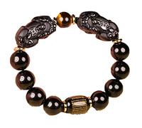 BDSHGRDH obsidienne, Bracelet en obsidienne noire naturelle, pierre œil de tigre, double Pixiu, porte-bonheur, for femmes et hommes