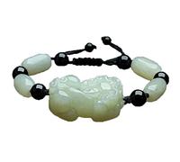 BDSHGRDH obsidienne, Bracelet Pixiu en jade blanc néphrite naturel de Hetian, perles d'agate et d'obsidienne, bracelet ajustable à faire soi-même