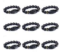 BDSHGRDH obsidienne, Bracelets porte-bonheur en obsidienne noire naturelle sculptée représentant le Bouddha natal, les huit saints patrons et douze signes du zodiaque chinois