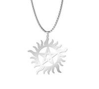 BDSHGRDH pendentifs pour Femmes， Bijou Pentagramme Protecteur en Acier Titane argenté et Noir, Symbole de défense Contre Les démons(Silver)