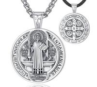 BDSHGRDH pendentifs pour Femmes， St Benedict Medals Necklace for Women Men S925 Sterling Silver, St Saint Benedict Necklaces Medal Pendant for Protection Christian Catholic