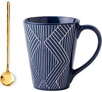 BDSHGRDH récipients pour soupe, Grande tasse à soupe bleue peinte la main de 450 ml for couple, compatible lave-vaisselle et micro-ondes (avec cuillère)