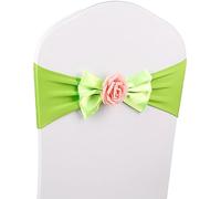 BDSHGRDH Rubans pour Chaise， Nœud Papillon en élasthanne for Chaise avec Boules de Rose artificielles, Rouge, 50 pièces