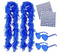 BDSHUNBF 4PCS Boa à Plumes, Boas de Plumes, Boa en plumes Colorées, avec Lunettes de Soleil sans Monture en Forme de cœur, pour Halloween, Danse, Fête, Mariage, Cosplay