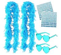 BDSHUNBF 4PCS Boa en plumes, Boa à Plumes, La Plume Boas, avec Lunettes de Soleil sans Monture en Forme de Cœur, pour Halloween, Danse, Mariage, Fête, Cosplay, Noël, Carnaval