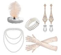 BDSHUNBF 5 Pièces Accessoires Année 20, Set Costume Gatsby Charleston pour Femme, Mascarade Halloween Noël