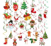BDSHUNBF 54 Pièces Décorations de Noël à Suspendre, Arbre De Noël Cloche Renne Remous Flocon De Neige pour Noël Fête d'Anniversaire Thème Baby Shower Serpentin de Plafond en Spirale
