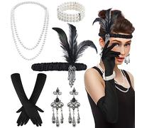 BDSHUNBF 7 Pièces Gatsby Costume Set, Charleston Accessoires Année 20 pour Femme, pour La Mascarade Halloween Noël Carnaval Fêtes et Bals