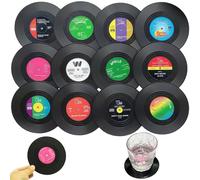 BDSHUNBF Lot de 12 Dessous de Verre, sous-Verres, sous Verre pour Disque Vinyle, Disque en Vinyle Antidérapants, pour Boissons Verres à Vin