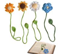 BDSHUNBF Lot de 4 Marque-Pages au Crochet, Fleurs, Laine, pour Lecteurs, Enfants, Femmes, Cadeaux d'Anniversaire